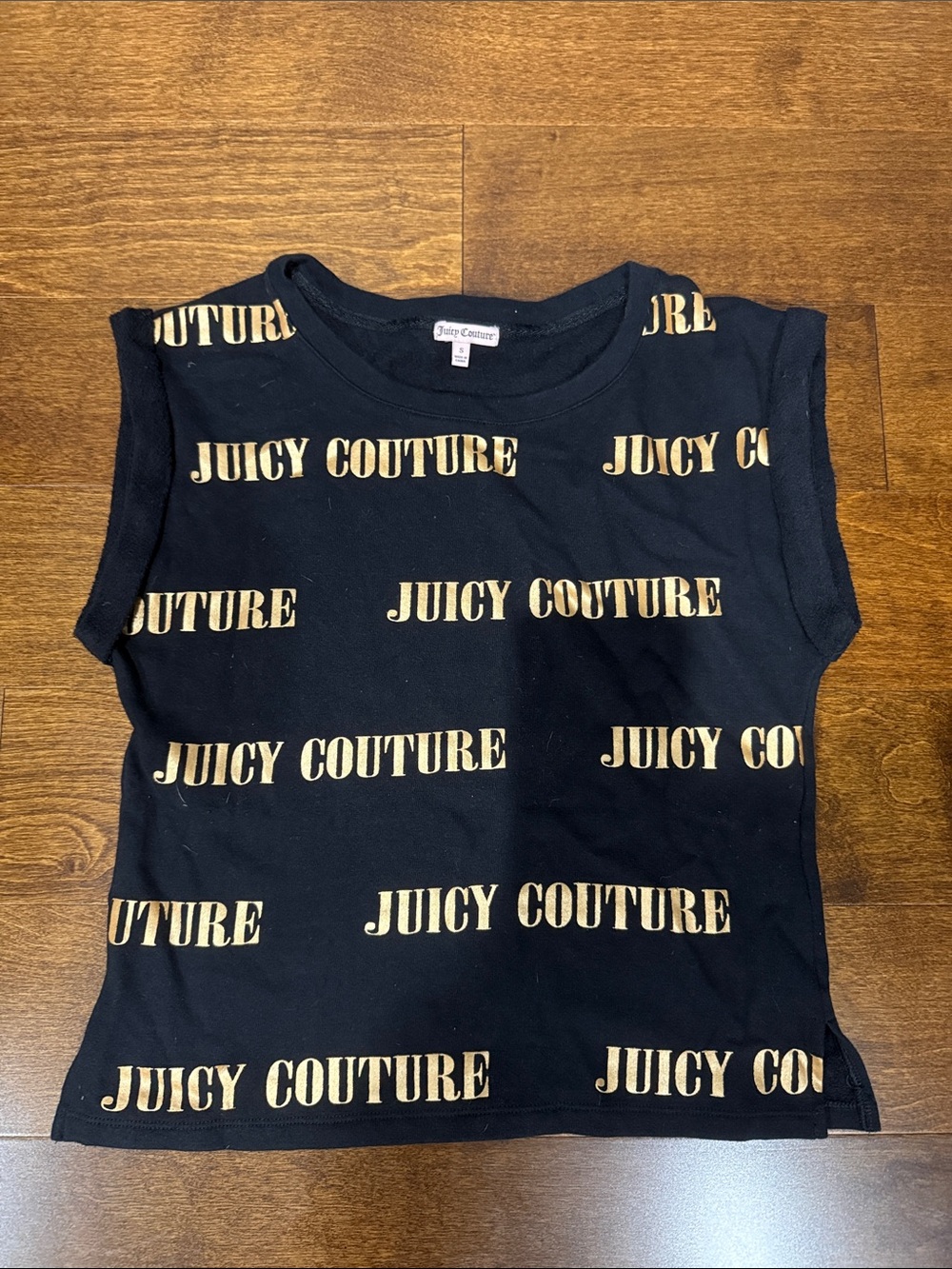 Juicy Couture Black sweatshirt Top with Gold Logo Print Small